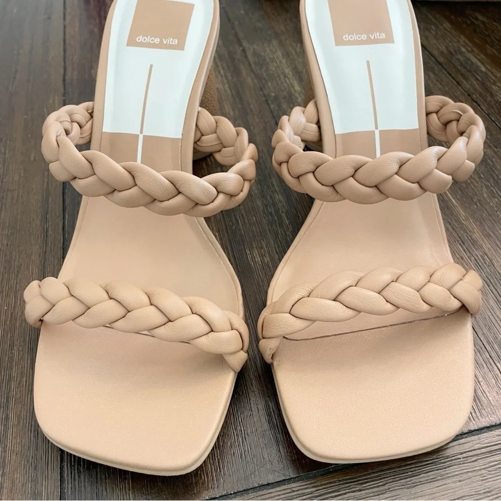 New Dolce Vita Nairi Braided Strappy Block Heel Sandal in Cafe Stella Neutral - Picture 3 of 8